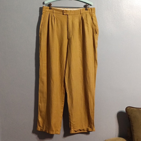 Maltos tan linen & rayon vintage dress slacks 34W - Picture 3 of 17